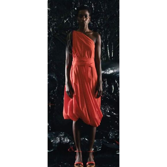 Adolfo Dominguez Orange 2022 Fall Parachute Midi Dress Women's Size 4 - Picture 1 of 15